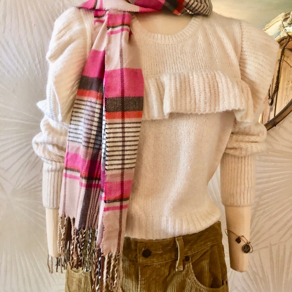 Wild Fable Cream Ruffle Crewneck Sweater NWT